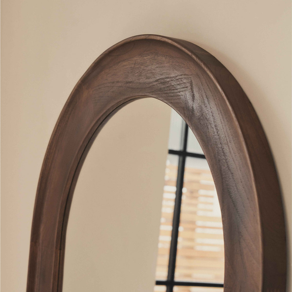Porta - Grand miroir arqué en bois foncé pleine longueur 180cm x 90cm