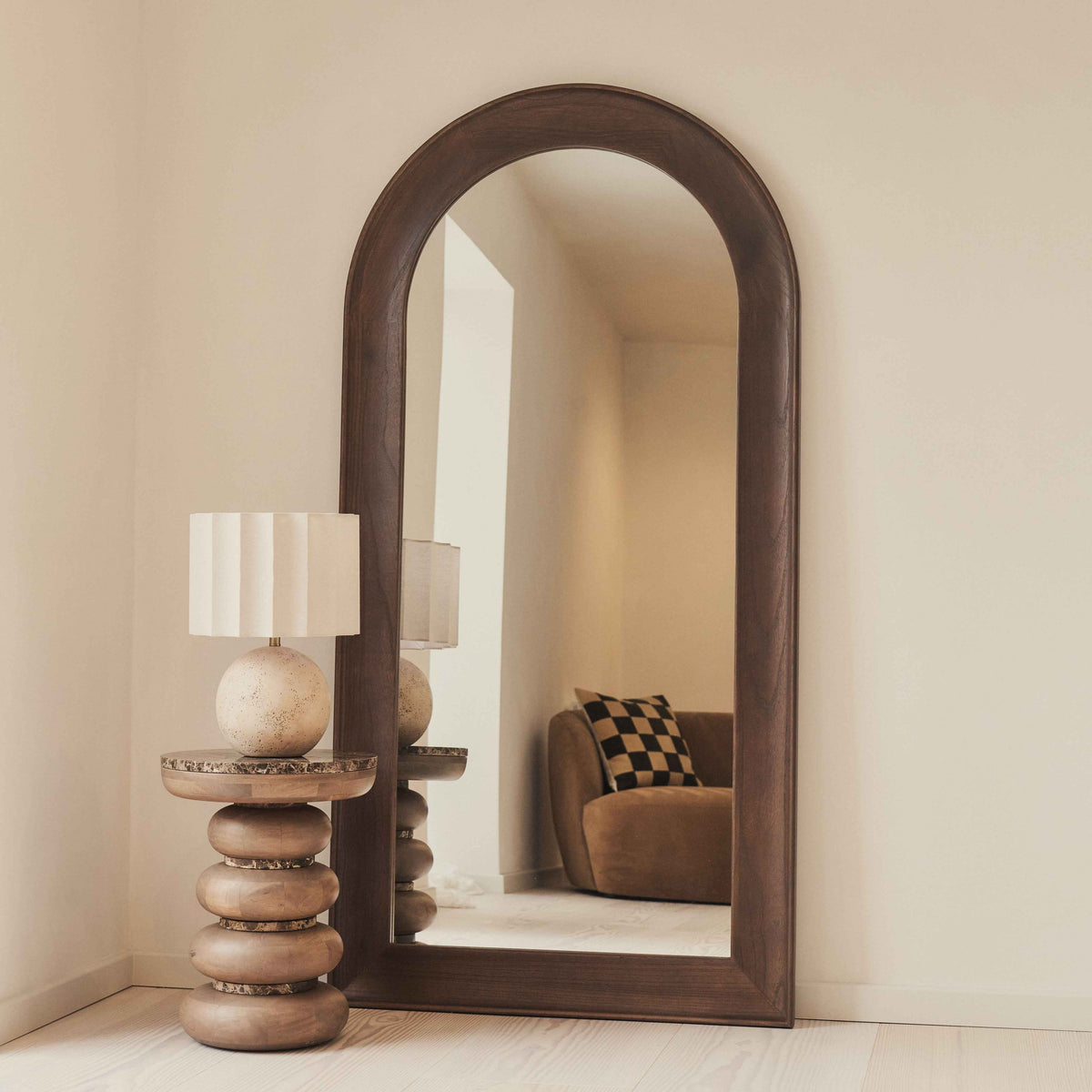 Porta - Grand miroir arqué en bois foncé pleine longueur 180cm x 90cm