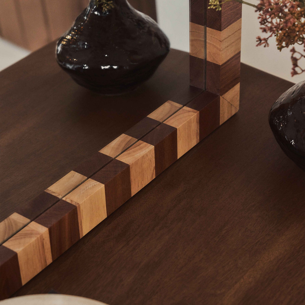 Tessera - Miroir Rectangulaire en Bois à Damier Bois Foncé et Bois Clair 120cm x 80cm