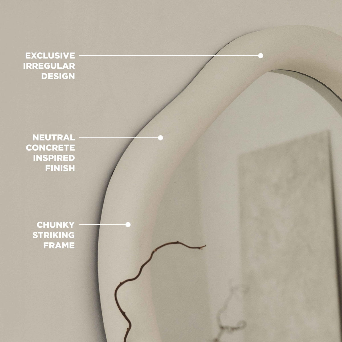 Wabi-Sabi - Grand miroir irrégulier en béton pleine longueur 170cm x 80cm