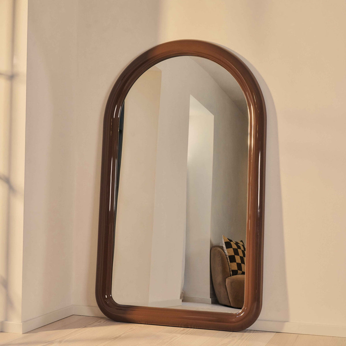 Obsidienne - Miroir Extra Large Arqué Pleine Longueur Chocolat Brillant 200cm x 120cm
