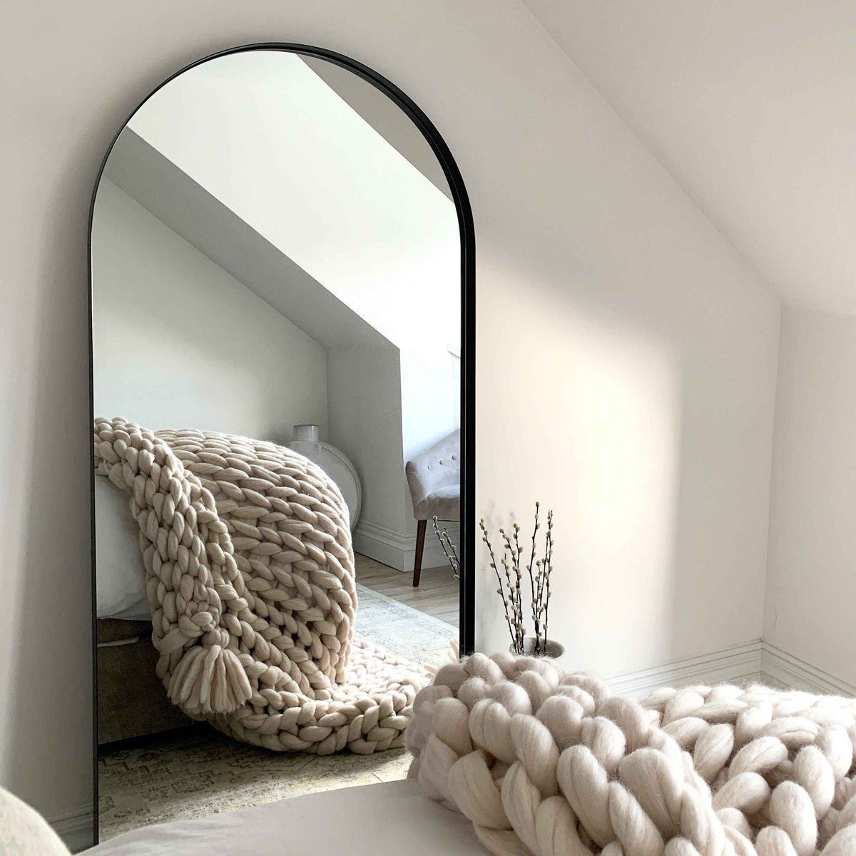 Arcus - Miroir Métallique Noir Grand Arqué Pleine Longueur 170cm x 80cm