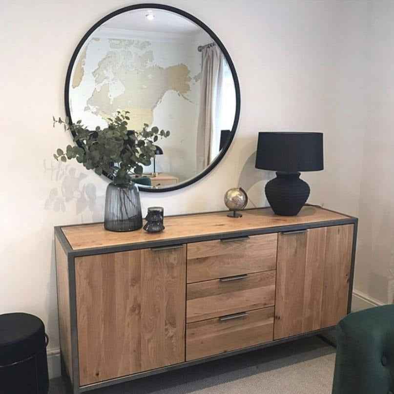 Higgins - Miroir Mural Rond Moderne en Métal Noir 100cm x 100cm